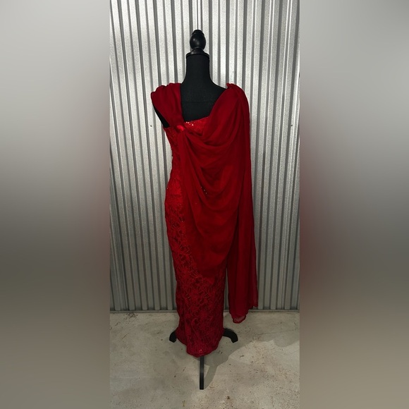 Womens Hailey Adrianna Papell Red Floral Nylon Blend Evening Dress Ribbon Size 2 - Picture 2 of 4